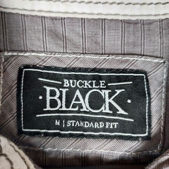 Buckle Black Striped Shirt Men’s Medium M Snap Button Long Sleeve Cotton Blend - Picture 4 of 9